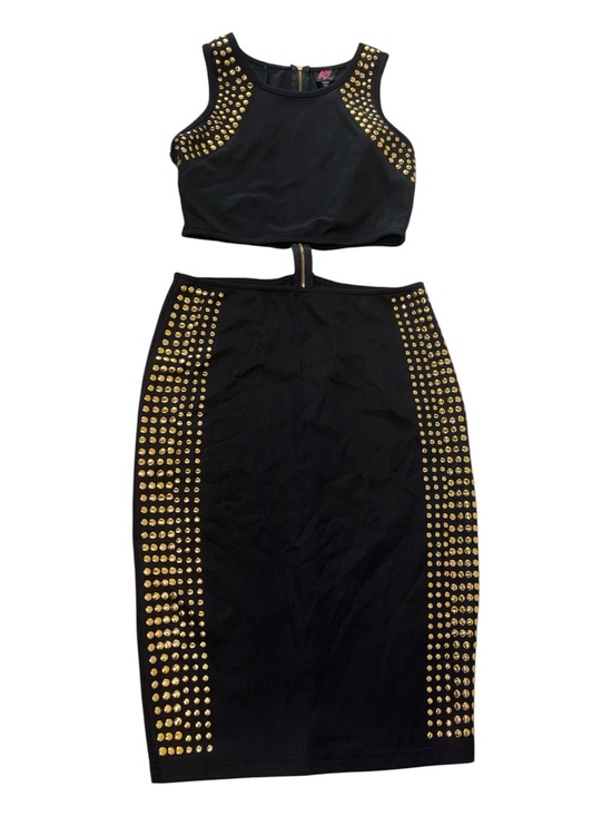2B Bebe Dresses & Skirts - 2B BEBE Black Studded 2 Piece Bodycon Skirt Set Crop Top Dress